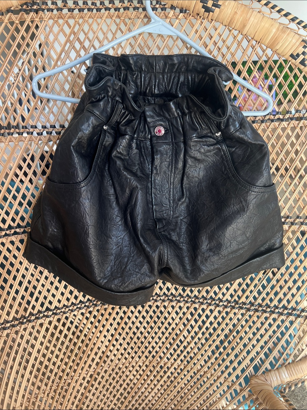 GRLFRND Black High-Waist Faux Leather Paperbag Shorts